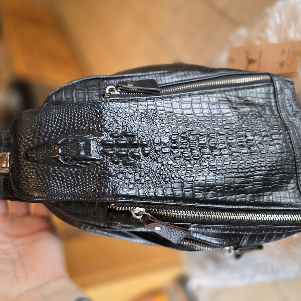 Black Crocodile-Embossed Men's Bag